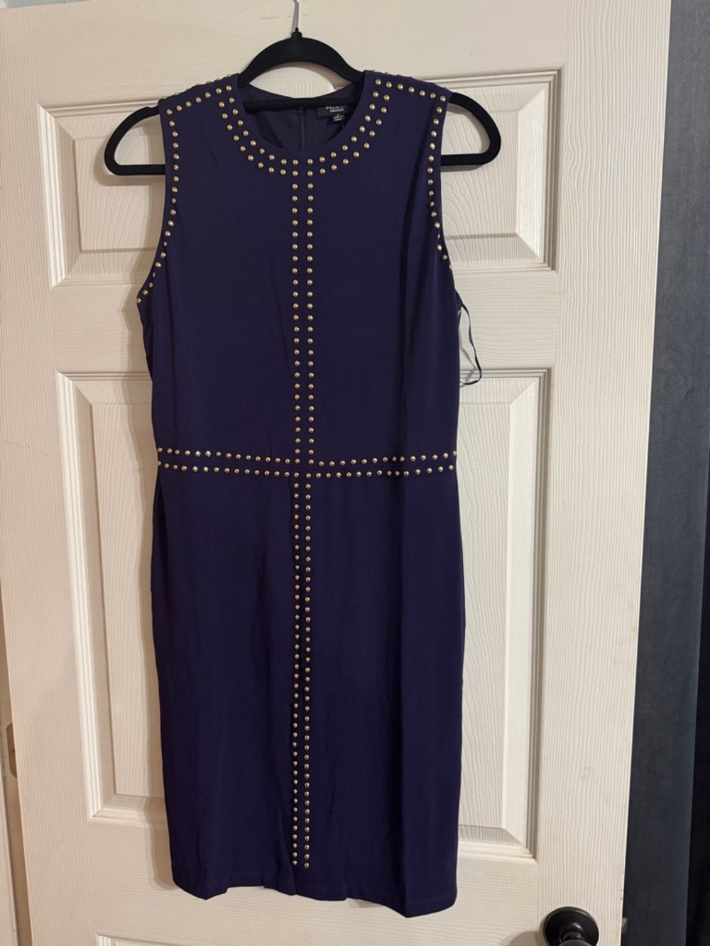 Premise Navy Midi Dress with Gold Stud Trim